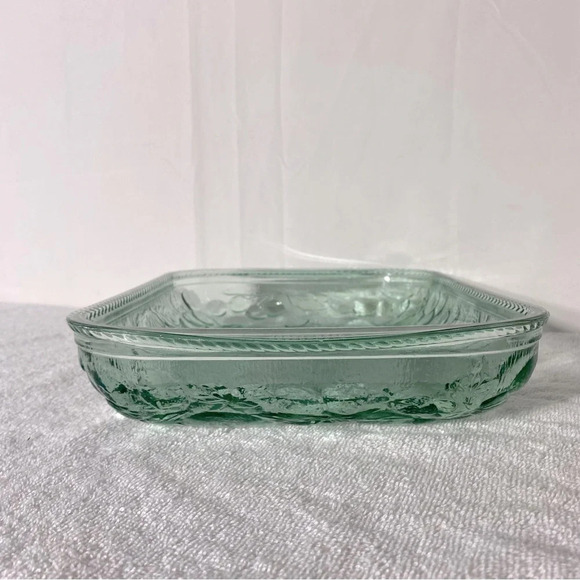 Vintage Libbey Green Textured Glass Orchard Fruit Oven Proof Casserole  Dish - Picture 8 of 12